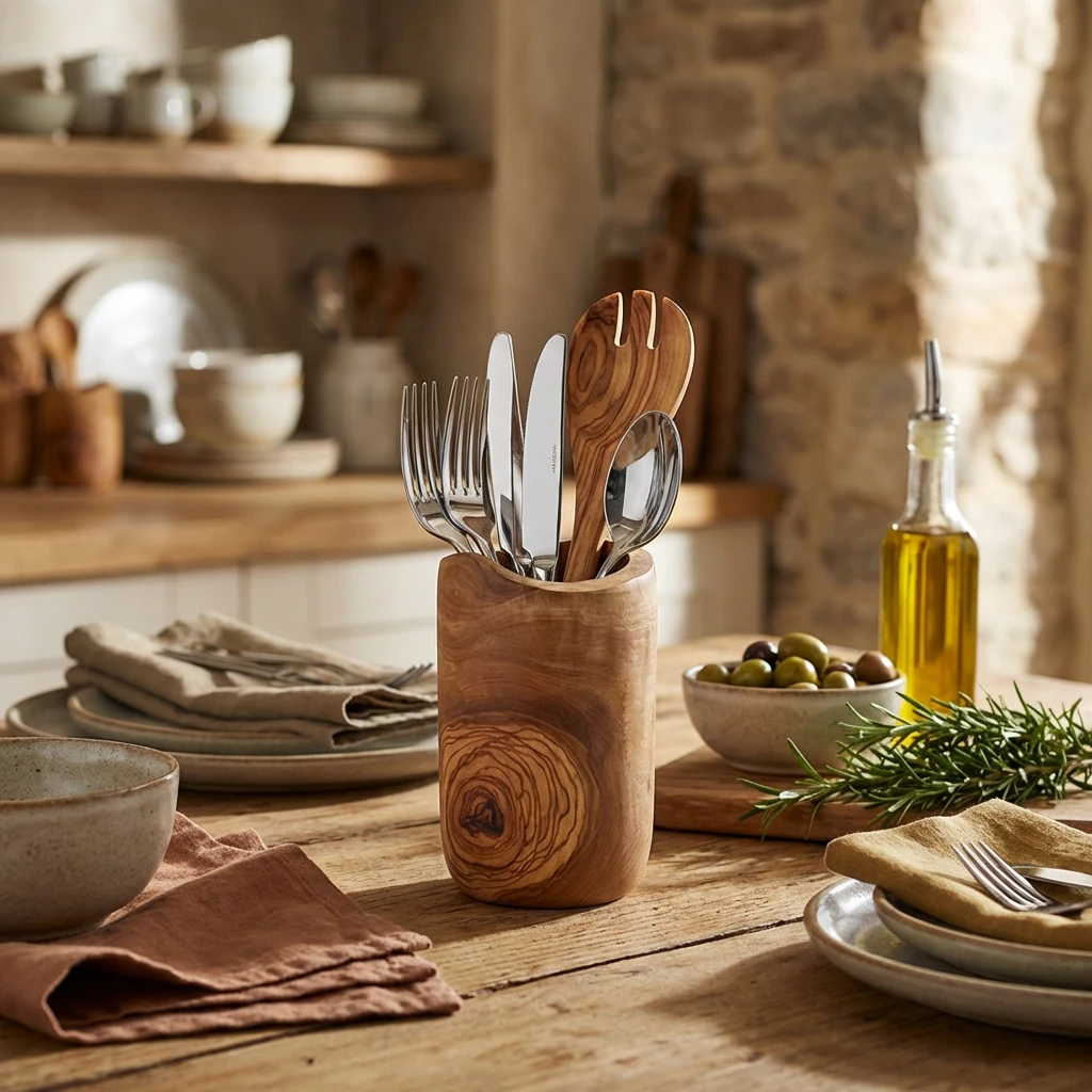 GenWare Olive Wood Rustikk Bestikkholder OWRCH by Genware color Svart
