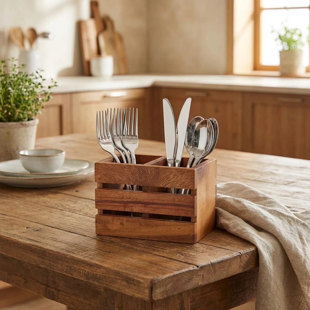 GenWare Acacia Wood bestikkholder med 2 rom WDCB-2 by Genware color Svart