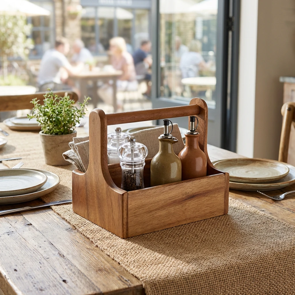 Medium Dark Wood Bordholder DWTC-M by Genware color Svart