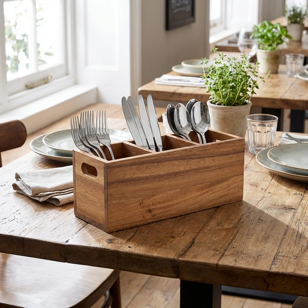 GenWare Acacia Wood bestikkboks med 3 rom WDCB-3 by Genware color Svart