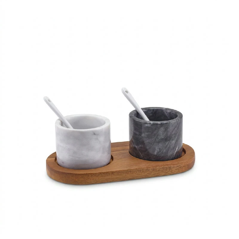 Sett med salt- og pepperskåler i marmor MBL-SPBWL by Genware color Svart