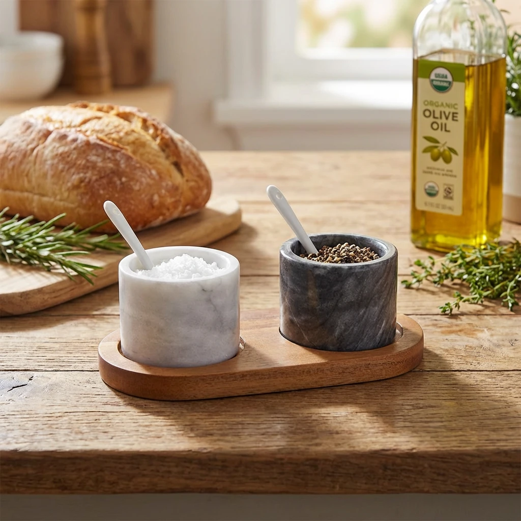Sett med salt- og pepperskåler i marmor MBL-SPBWL by Genware color Svart
