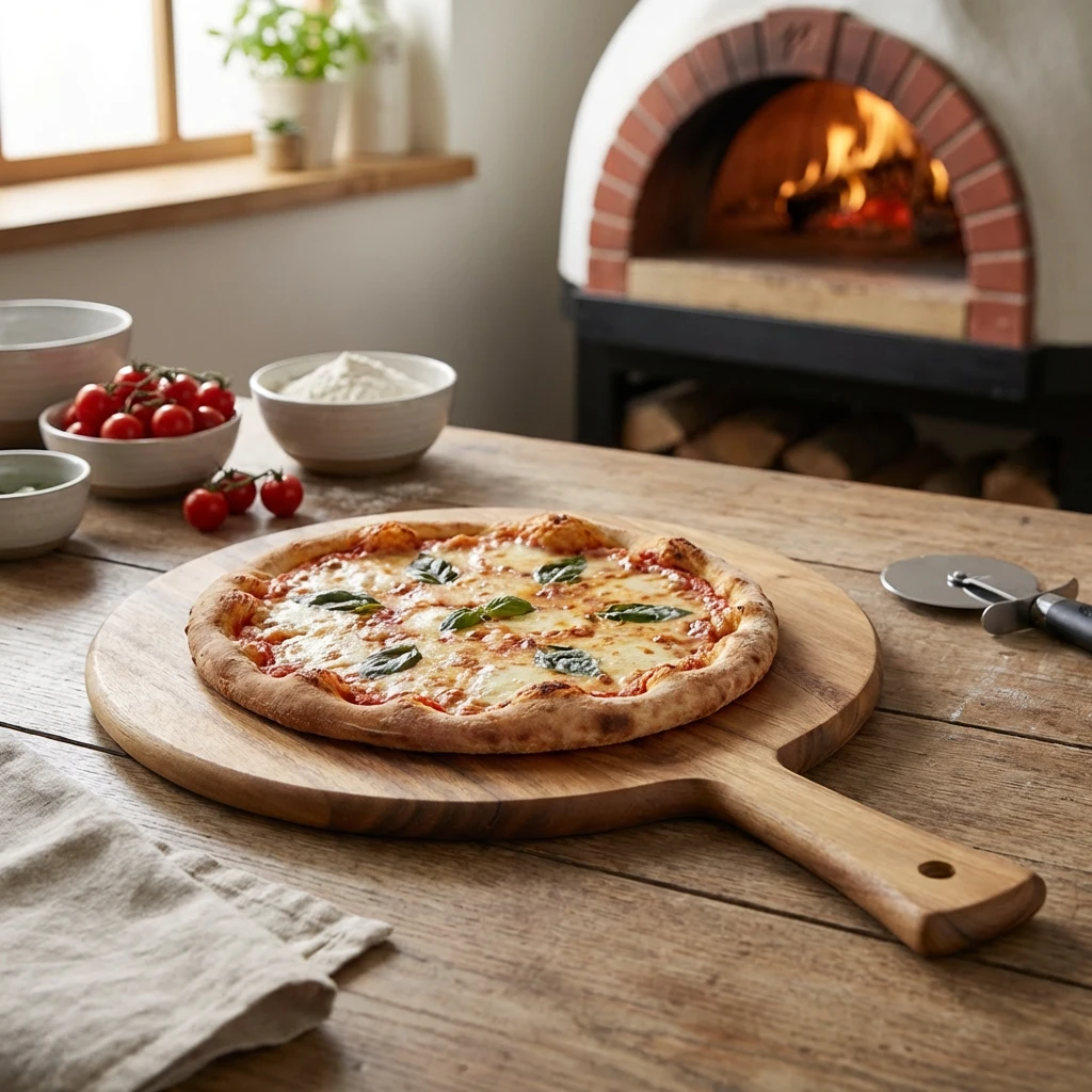 Acacia Wood Pizzaspade 33 cm i diameter WPB33 by Genware color Svart