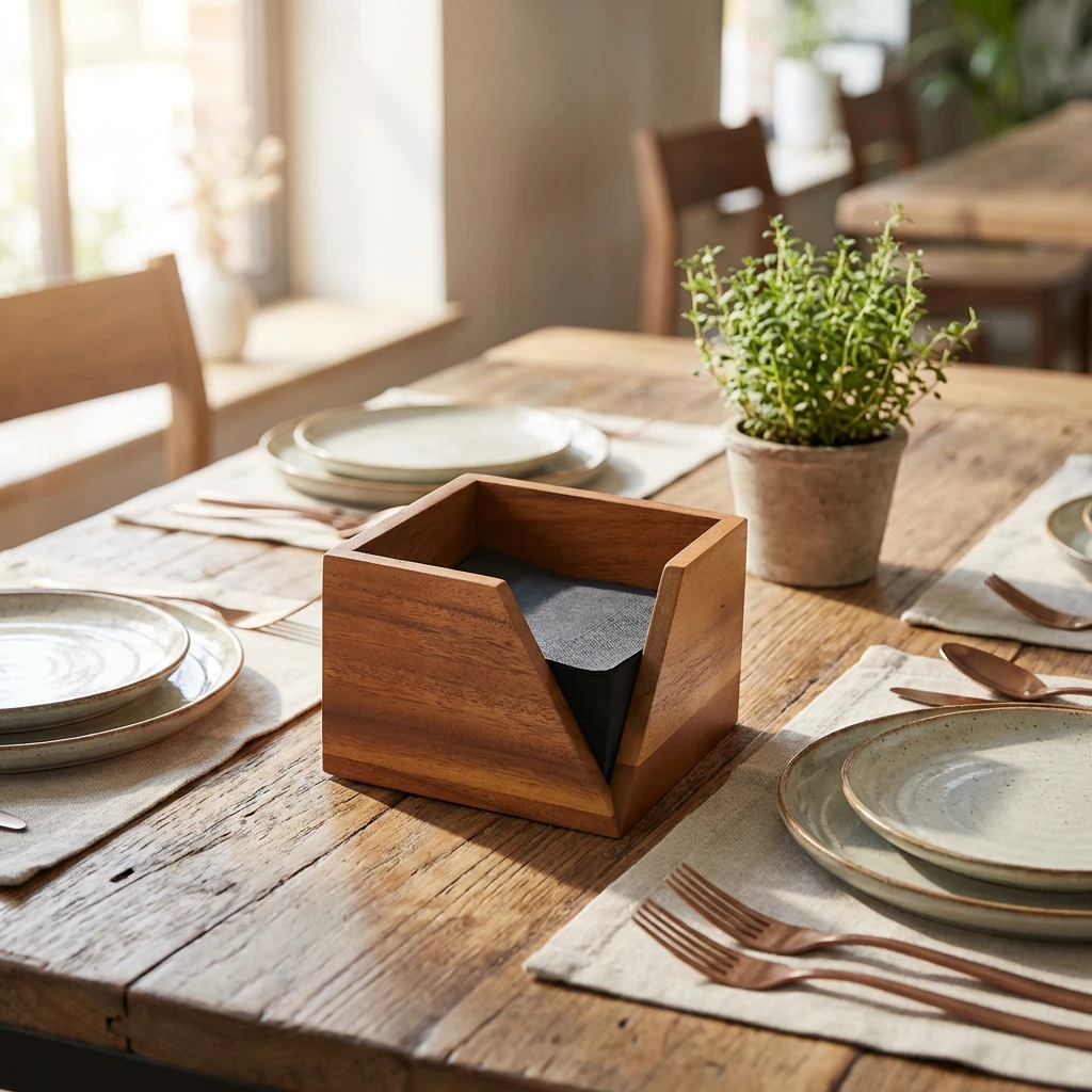 GenWare Acacia Wood serviettholder 14 x 10 cm WDSH14 by Genware color Svart