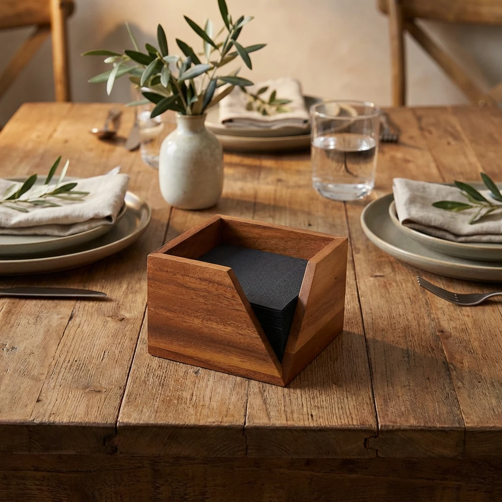 GenWare Acacia Wood serviettholder 14 x 10 cm WDSH14 by Genware color Svart