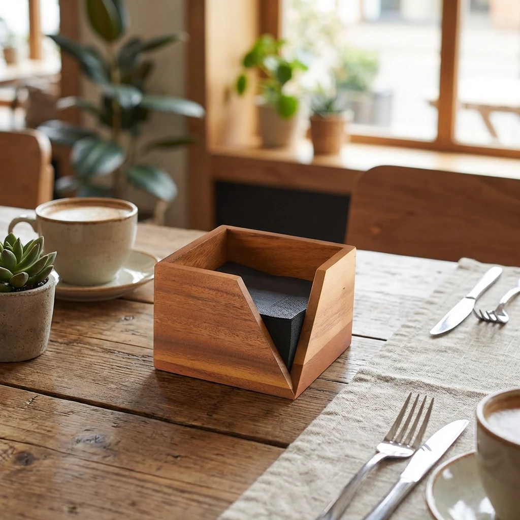 GenWare Acacia Wood serviettholder 14 x 10 cm WDSH14 by Genware color Svart