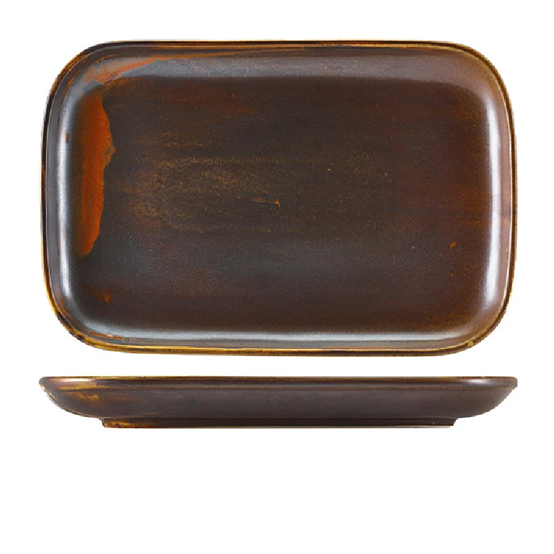 Terra Porcelain Rustic Kobber rektangulær tallerken 34,5 x 23,5 cm RP-PRC34 by Genware color Svart