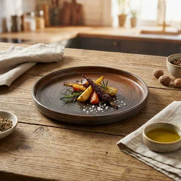 Terra Porcelain Rustic Kobber Lavt Presentasjonsfat 21 cm LP-PRC21 by Genware color Svart