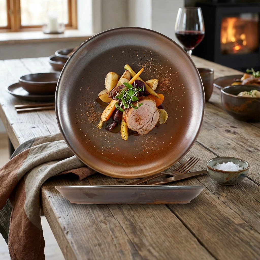 Terra Porcelain Rustic Kobber coupe-tallerken 24 cm CP-PRC24 by Genware color Svart