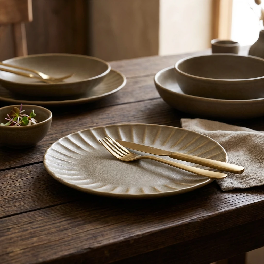 Terra Porcelain Matt Grå tallerken med bølget kant, 23,4 cm CP-SMG23 by Genware color Svart