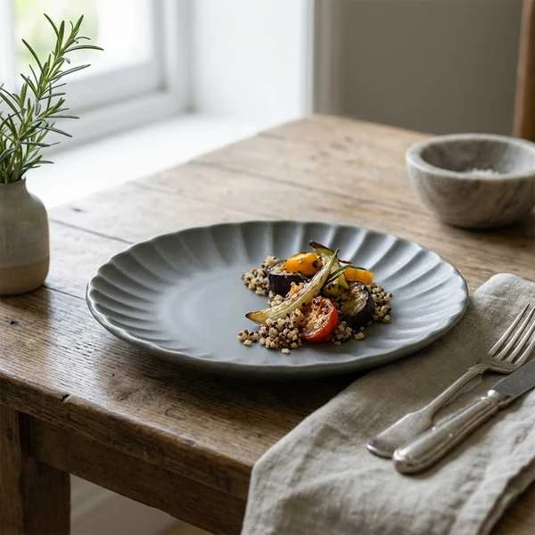 Terra Porcelain Matt Grå tallerken med bølgekant 20,3 cm CP-SMG20 by Genware color Svart