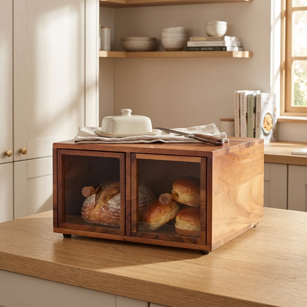 GenWare Acacia Wood Dobbel Brødboks WBB-3432 by Genware color Svart