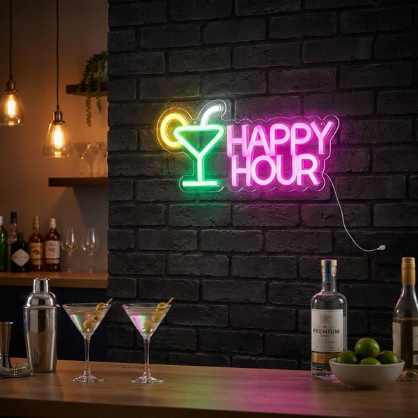 Neonskilt «Happy Hour» NE1200040  color Svart