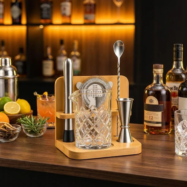 Premium cocktailglassett – blyfritt krystall med bambusstativ (6 CG-TJ61  color Svart