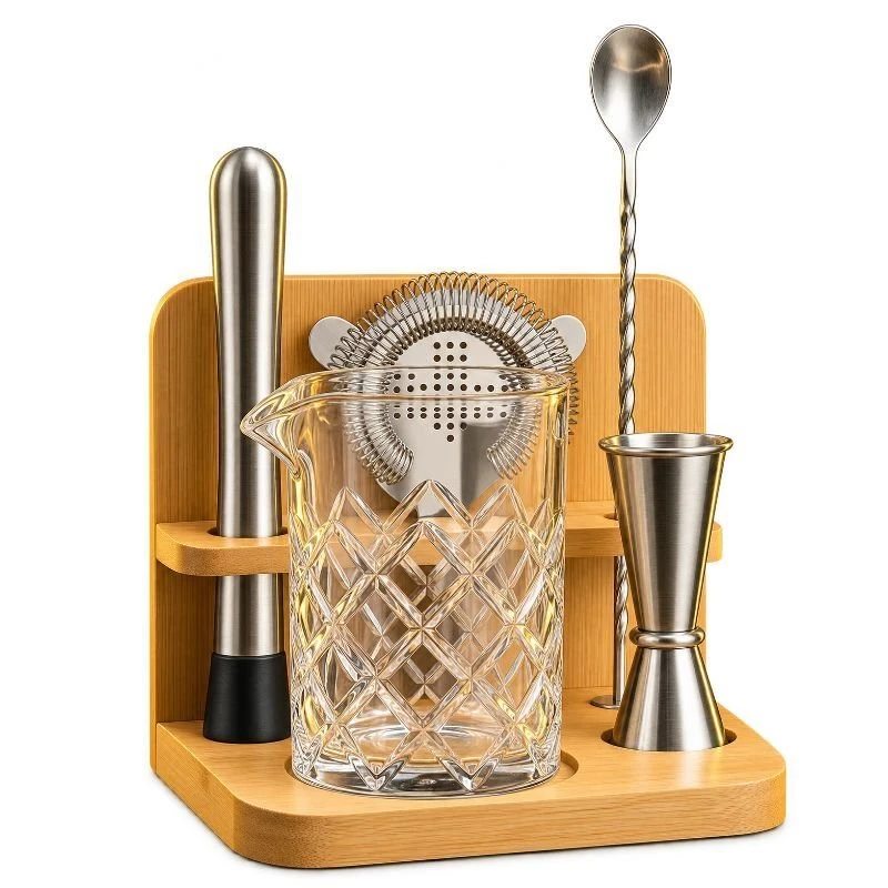 Premium cocktailglassett – blyfritt krystall med bambusstativ (6 CG-TJ61  color Svart