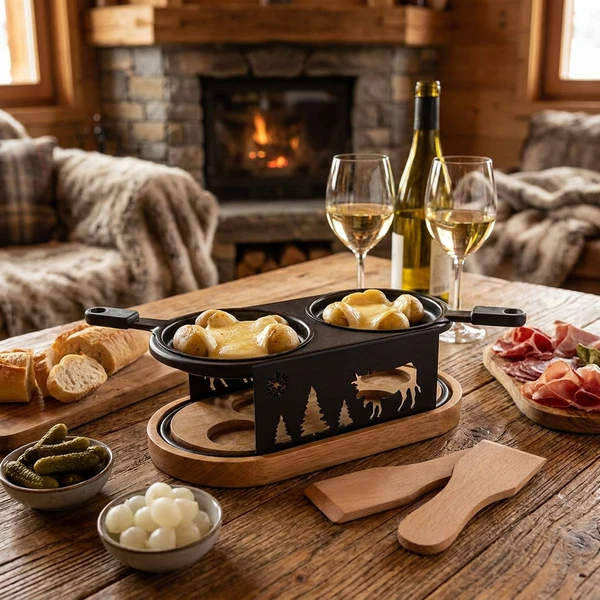 Raclette Oval til 2 Personer inkl. Spatler 22,5cm 5659002 by COSY & TRENDY color Svart