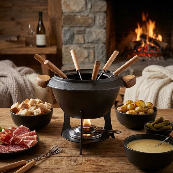 Fonduesett i støpejern Ø23 cm inkl. 6 gafler 5659001 by COSY & TRENDY color Svart