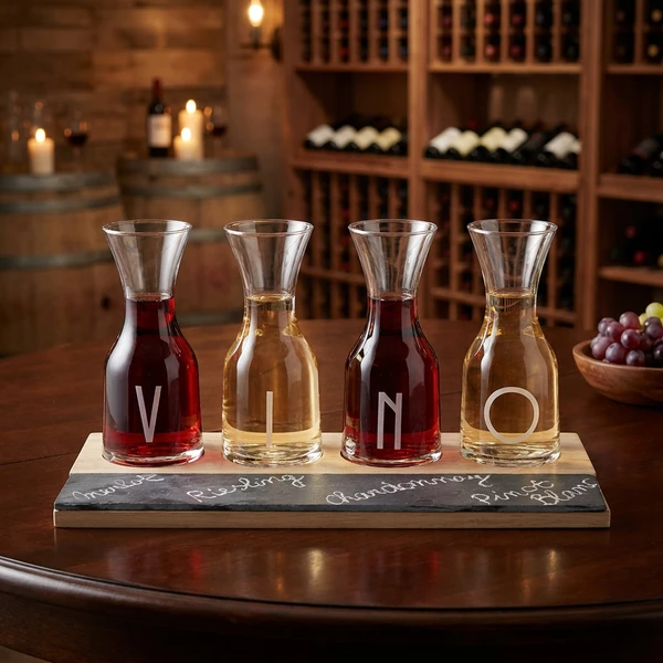 Vinsmakingssett med 4 karafler og skiferbrett 5020753 by COSY & TRENDY color Svart