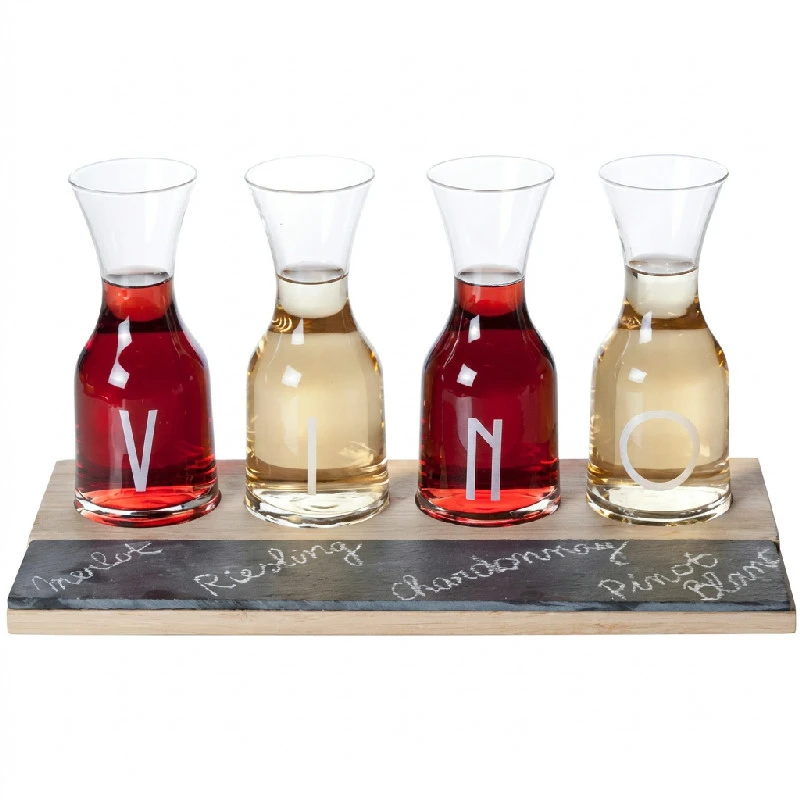 Vinsmakingssett med 4 karafler og skiferbrett 5020753 by COSY & TRENDY color Svart