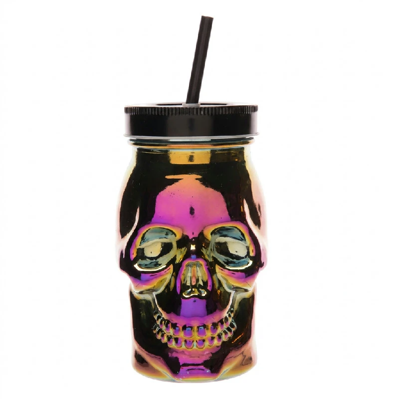 Hodeskalle glass med sugerør lilla 9x9x15 cm 45cl 3774019 by COSY & TRENDY color Svart