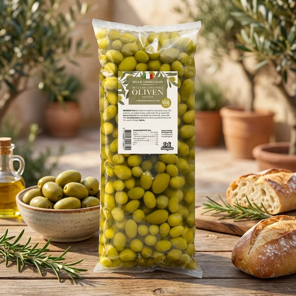 Oliven Bella de Cerignola 1700g Drenerte 1000g 2121 by Deli Drengene color Svart