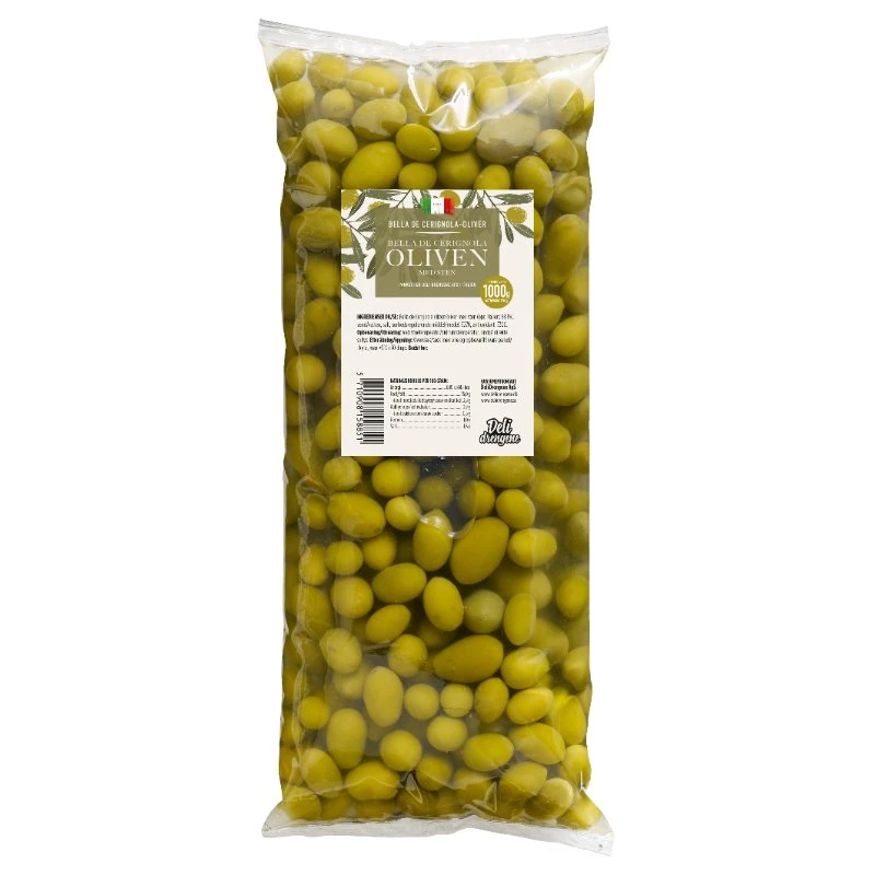 Oliven Bella de Cerignola 1700g Drenerte 1000g 2121 by Deli Drengene color Svart