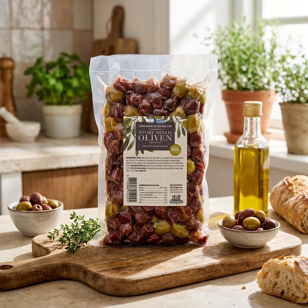 Store blandede oliven med krydderier 1000g 2126 by Deli Drengene color Svart