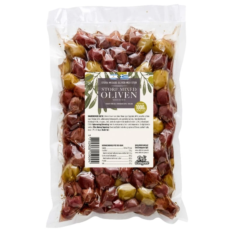 Store blandede oliven med krydderier 1000g 2126 by Deli Drengene color Svart