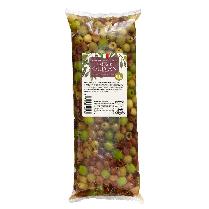 Leccino, Nocellara, Cerignola uten stein 1700g Dreneret 1000g 2123 by Deli Drengene color Svart