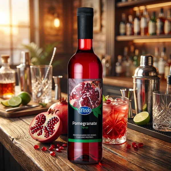 Modo Granatæble Sirup, PET FL 75 M58 by MODO color Svart
