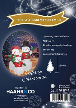 Oppblåsbar snømannfamilie med LED-lys til ute og inne 150 cm 4300528  color Svart