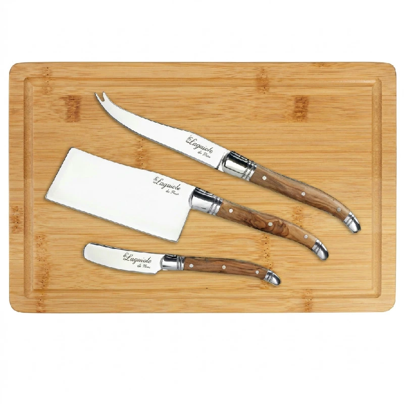 Laguiole Ostesett med 3 kniver og ostebrett 30-LG0066OS by Laguiole By Hâws color Brun/Silver