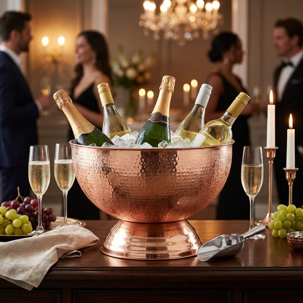 Hamret kobber champagne bowl 38 cm - Genware CHBWL1C by Genware color Svart