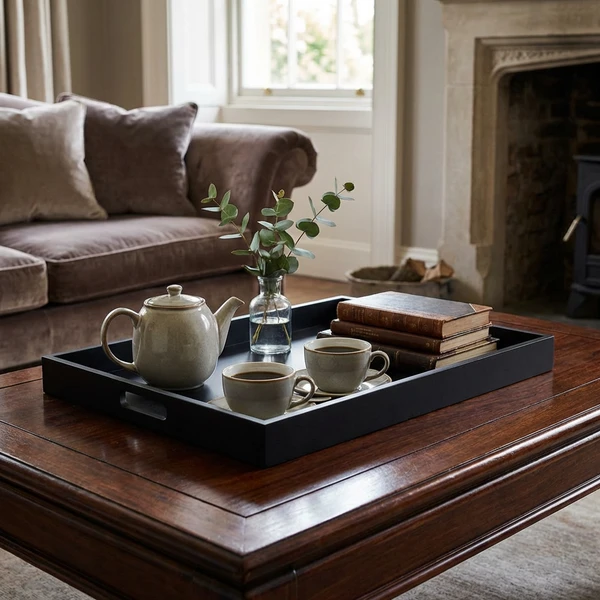 Solid Black Butlers Tray 64 x 48 x 4.5cm BT6448BK by Genware color Svart