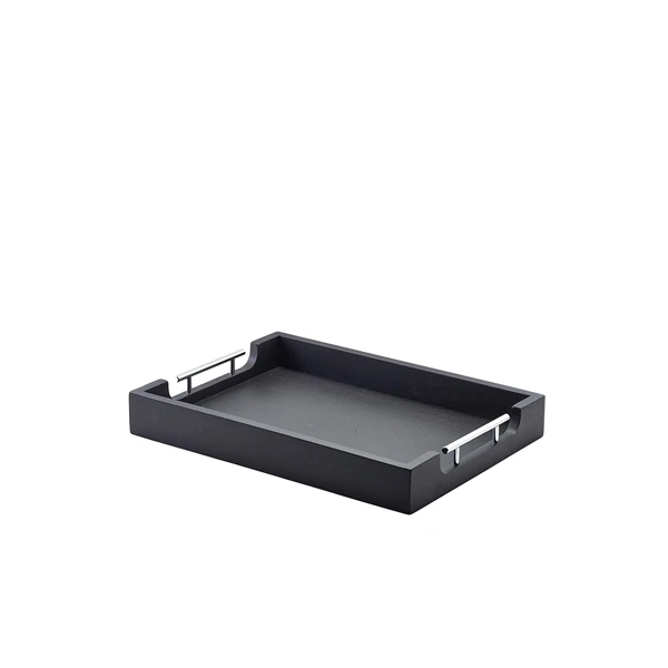 Solid sort butlersbrett med metallhåndtak 45 x 33 cm BTM4533BK by Genware color Svart