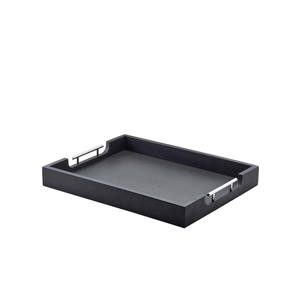Solid Sort Butlersbrett med metallhåndtak 50 x 39,5 cm BTM5040BK by Genware color Svart