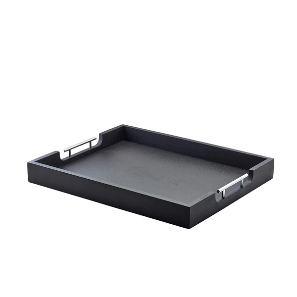 Solid sort butlerbrett med metallhåndtak 54.5 x 44cm BTM5544BK by Genware color Svart