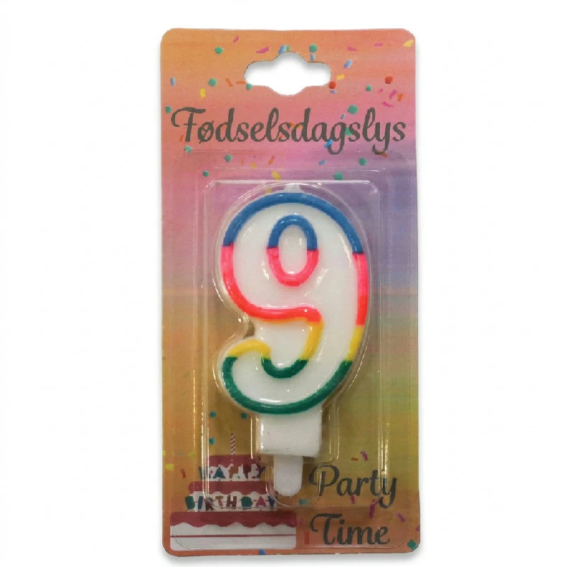 Bursdagslys 9 - Regnbuefarget tall, 8,5 cm 4201535-9 by BLoklys color Svart