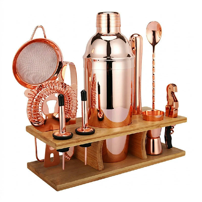 Cocktailshakersett med 11 deler med stativ - Kobber CG-TJ17 by Barlife color Svart