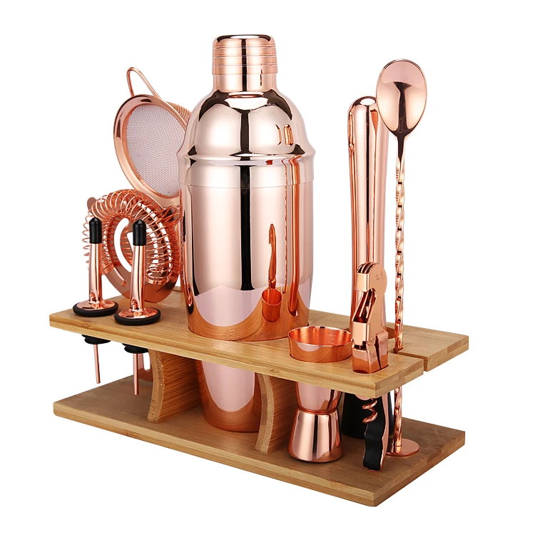 Cocktailshakersett med 11 deler med stativ - Kobber CG-TJ17 by Barlife color Svart