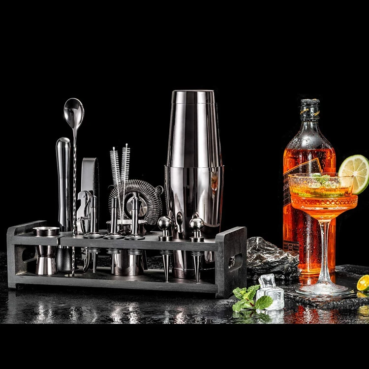 Cocktailshakersett med 23 deler med stativ - Gunmetal CG-TJ23-2 by Barlife color Svart