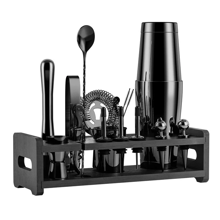 Cocktailshakersett med 23 deler med stativ - Gunmetal CG-TJ23-2 by Barlife color Svart