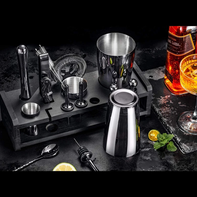 Cocktailshakersett med 23 deler med stativ - Gunmetal CG-TJ23-2 by Barlife color Svart
