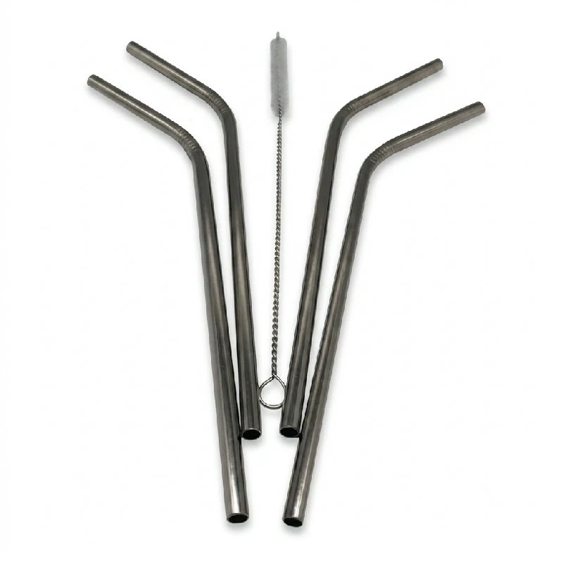 Sugerør 4 stk. med knekk + 1 børste ST30124 by Steel-Function color Svart
