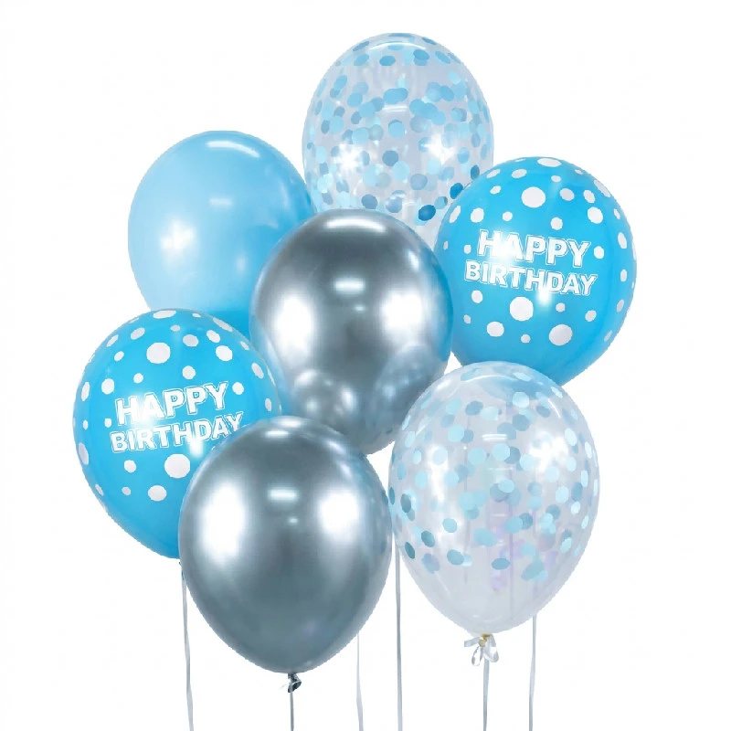 Ballongbukett B&C Gratulerer med dagen sølv og blå 7 stk. BB-SNH7 by Godan color Svart