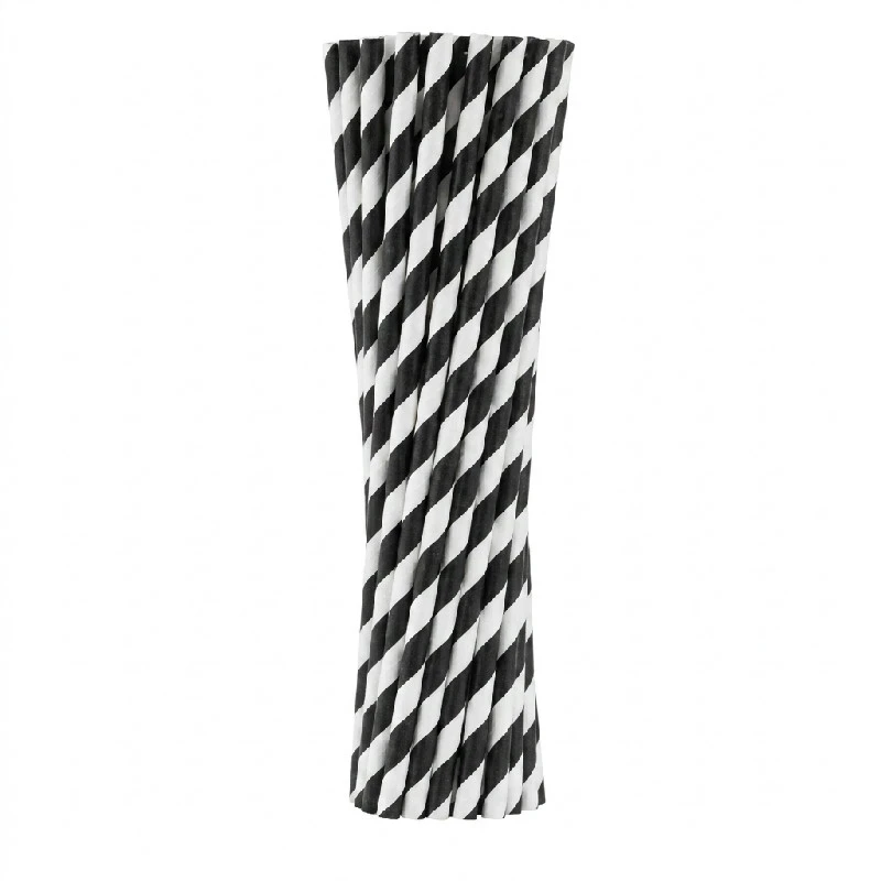 Papirsugerør sorte striper 6x197 mm / 250 stk. RP-CP25 by Godan color Svart
