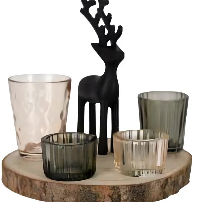 Lysestaker i glass på treplate inkl. reinsdyrdekorasjon i gaveeske 2400447 by HAAHR & CO color Svart