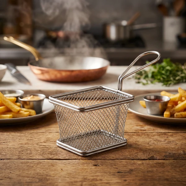 Mini Friturekurv Til Servering av Pomfriter 10 X 8 X 7.5cm - Rustfritt Stål SVB1008 by Genware color Svart