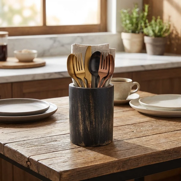 Bestikkholder i sortvasket akasietre 10 x 13 cm WCC10BK by Genware color Svart