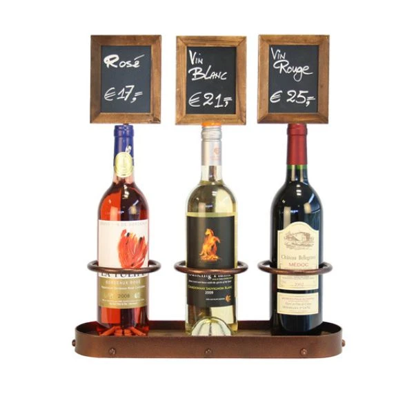 Genware vinflaskedisplay til 3 flasker med tavle WB-WR-3 by Genware color Svart